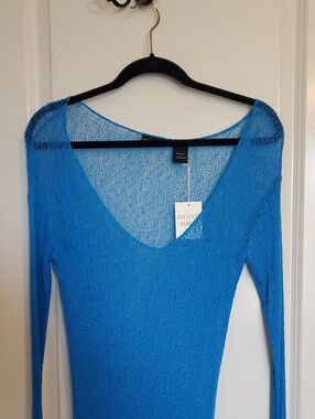 Blue Sheer Knit V-Neck Tunic/ Swim Cover NWT